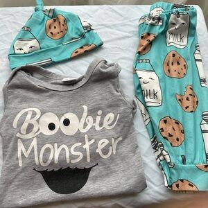Boobie Monster Kids Pajamas Set - Gray and Blue